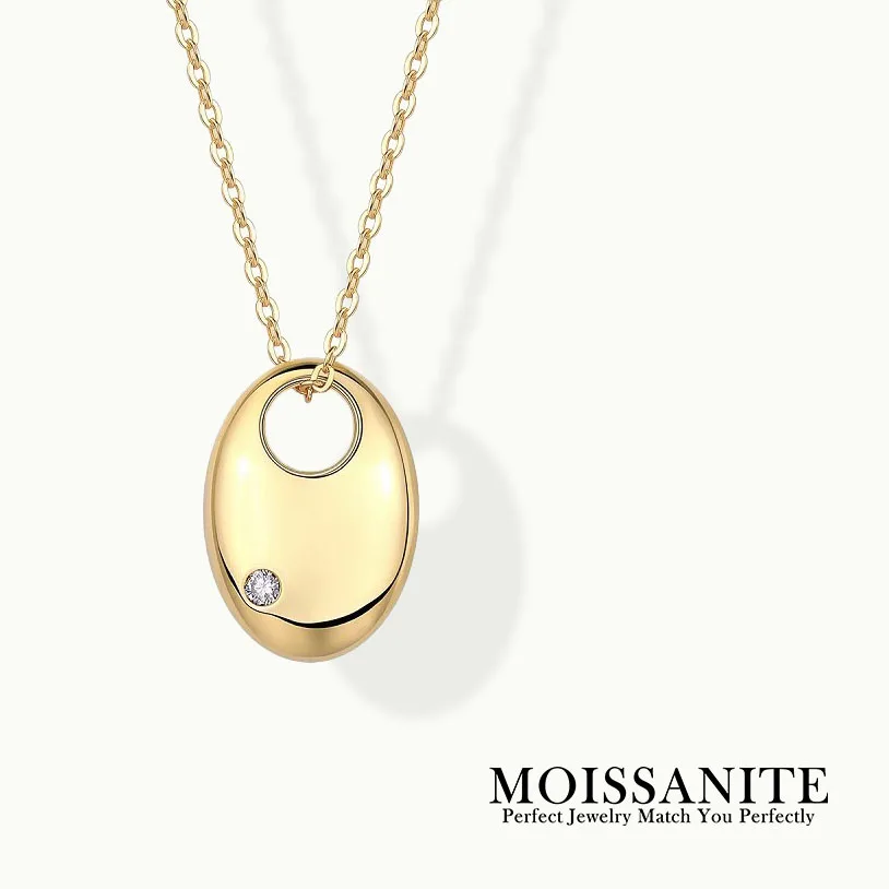 2.5mm D Color Moissanite Necklace 18K Gold Plated 925 Sterling Silver Oval Pendant, Perfect Gift for Her