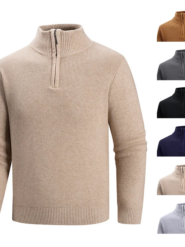 

Мужской облегающий повседневный трикотажный свитер с воротником-стойкой, футболка-боди из полиэфирного волокна, длинный рукав, для повседневной носки, осень 2025