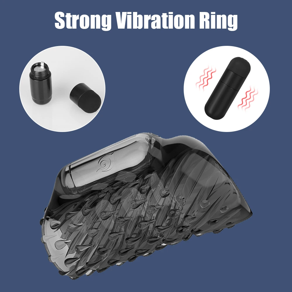 With Vibrator Penis Enlargement Extender Cock Ring For Men Spikes Condoms Delay Ejaculation Medical Exerciser Set Sex Toys Male