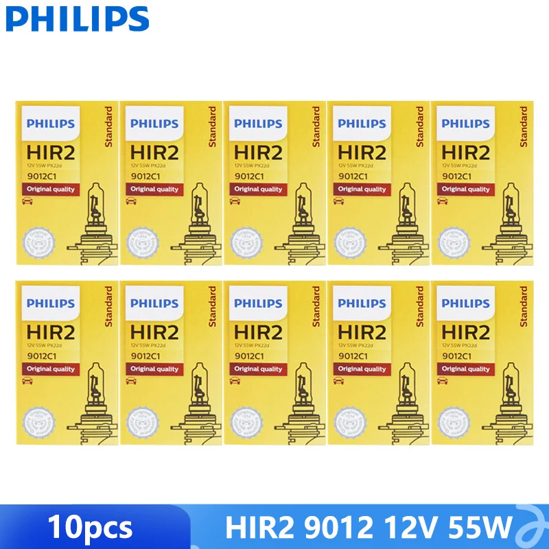 10PCS Philips Vision HIR2 9012 C1 12V 55W PX22d +30% Bright Original Light Car Halogen Head Light Standard Lamps Wholesale Pack