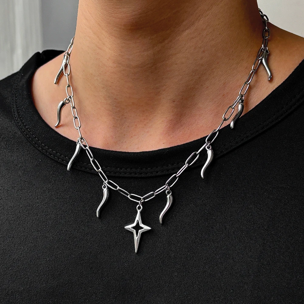 DOTIFI Stainless Steel Pepper Shape Pendant Hollow Star Necklace Female Fashion Personalized Design Collarbone Chain Jewelry