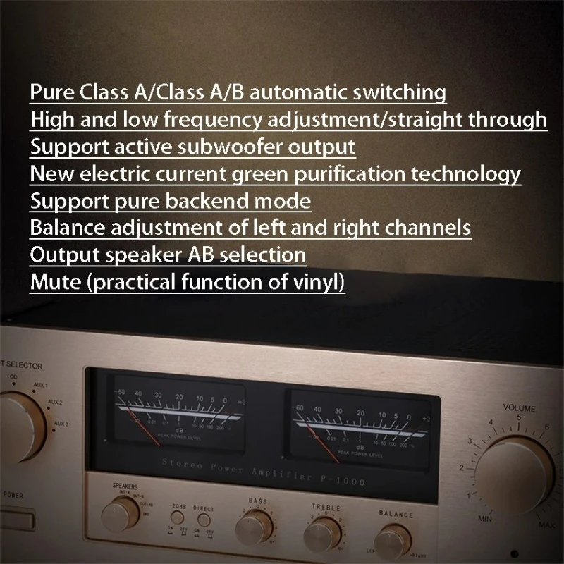 P1000 Class A and Class B High-power Dual Channel High and Low Frequency Adjustment Hifi Fever Merging Amplifier