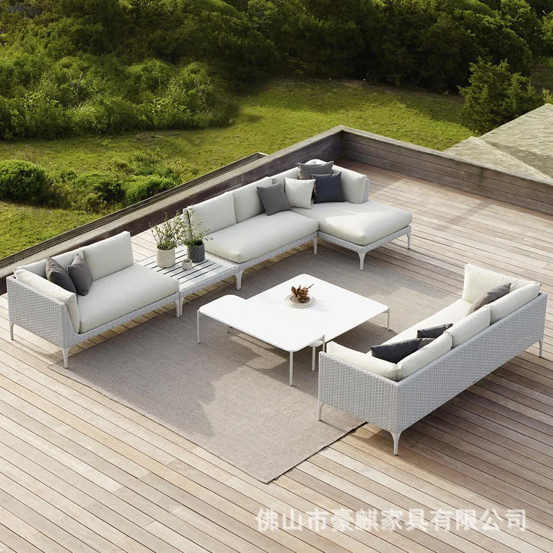 Outdoor Rattan Sofa Aluminum Alloy Villa Courtyard Garden Sun Room Waterproof And Sun Protection Designer Rattan Sofa Chair