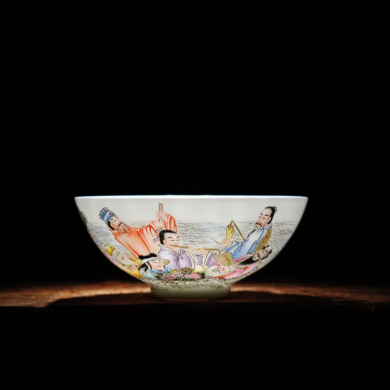 Ceramic Boutique Handmade Tea Set Pink Color Eight Immortals Character Tea Bowl Jingdezhen Hand Painted Master Cup Single Cup