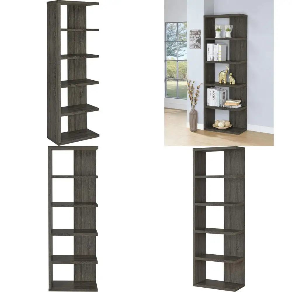 Bibliothèque modulaire en bois à 5 étagères pour le bureau à domicile, étagères exposées, style transitionnel, meubles de salon