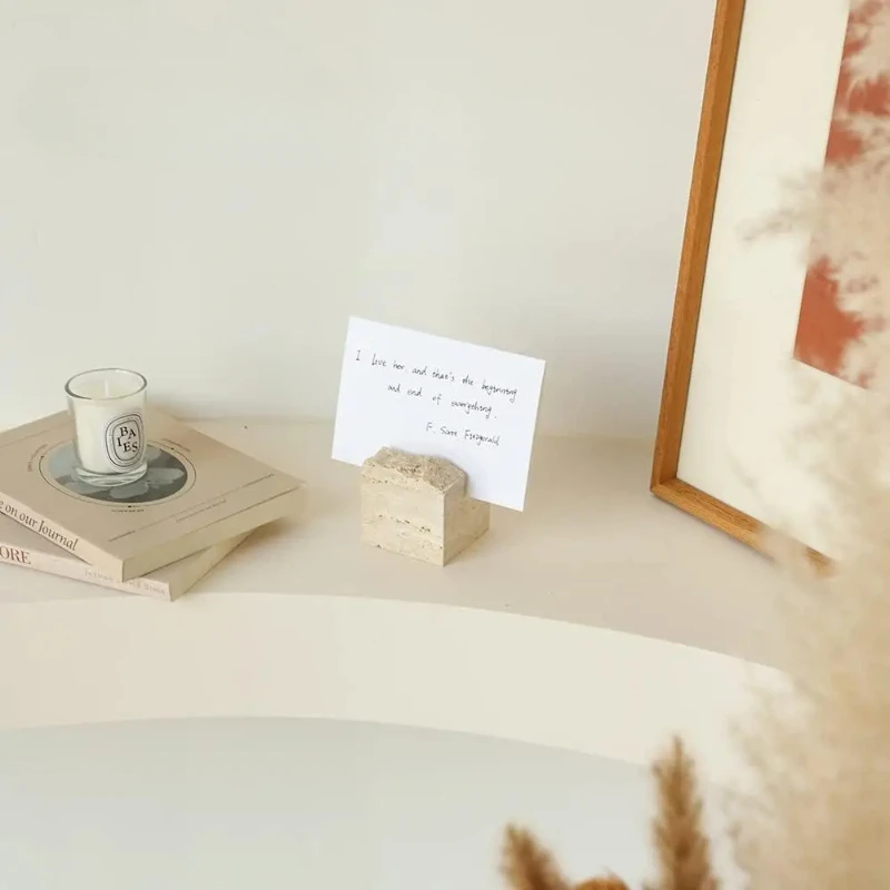 1pc Natural Lime Powder Business Card Holder for Desk Polished Marble Wedding Table Signs Photo Display Desktop Memo Holder