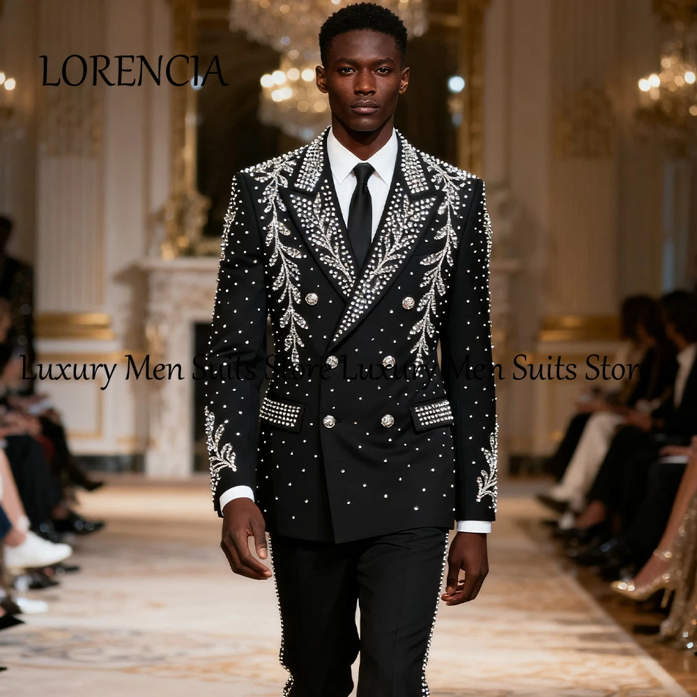 

Glitter Rhinestone Male Suits 2 Pieces Double Breasted Wedding Groom Tuxedos Customized Blazer Pants abiti uomo estivi eleganti