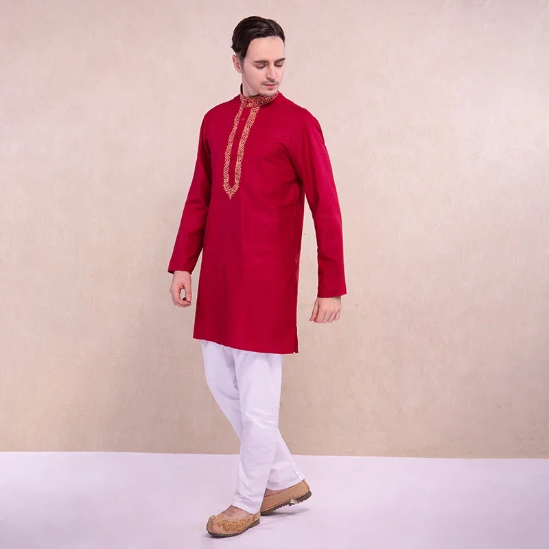 Indian Dress for Men Kurtas Traditional Style Kurti Sets 3 Color Hindu Clothes Cotton Kurtha Indian Clothing Men Costume