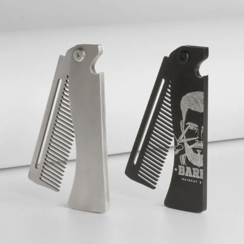 

Hairdressing Portable Steel Combs Moustache Bottle Opener Folding Pocket Beard Combs Oil Head Comb Anti Static Hair Styling Comb