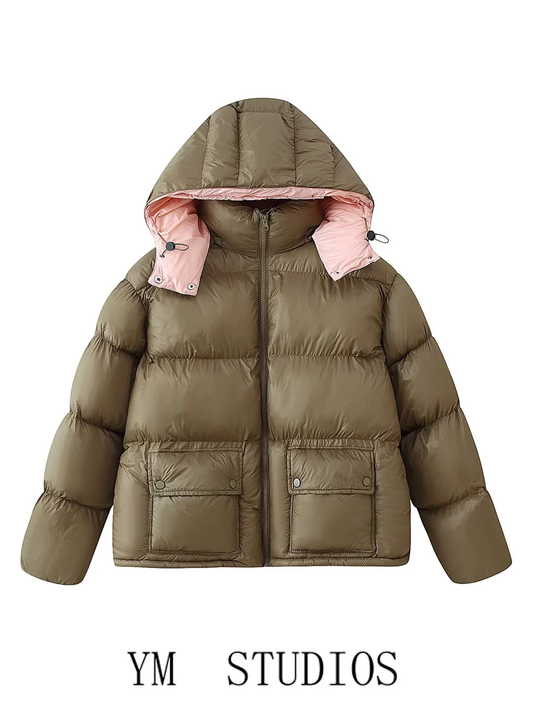 

Women's Loose Fit Hooded Cotton Jaet Hand Stuffed Soft Warm Bread Sle Coat Long Sve Zipper Closure Color