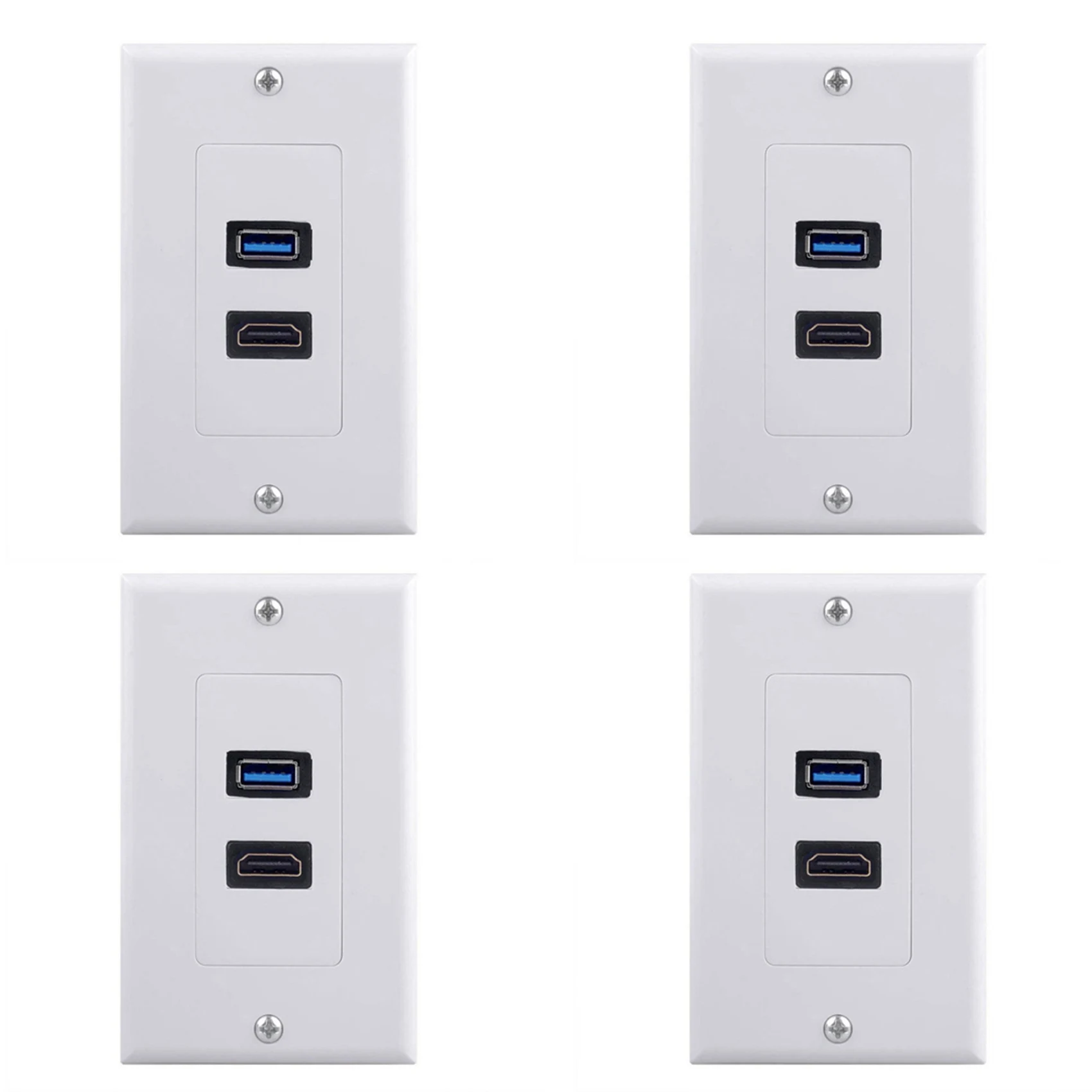 4X 2Port HDMI+USB 3.0 Female Wall Face Plate Panel Outlet Socket Extender White