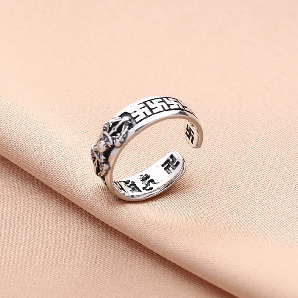 Elegante anello da uomo regolabile aperto retrò placcato in argento, tendenza alla moda, gioielli in acciaio inossidabile, accessorio personalizzato