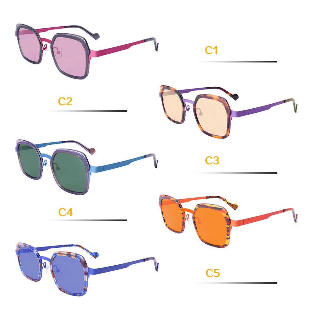 偏光レンズ付きレディース幾何学模様サングラス 高級ツートンフレーム UV400保護 ファッション愛好家向け