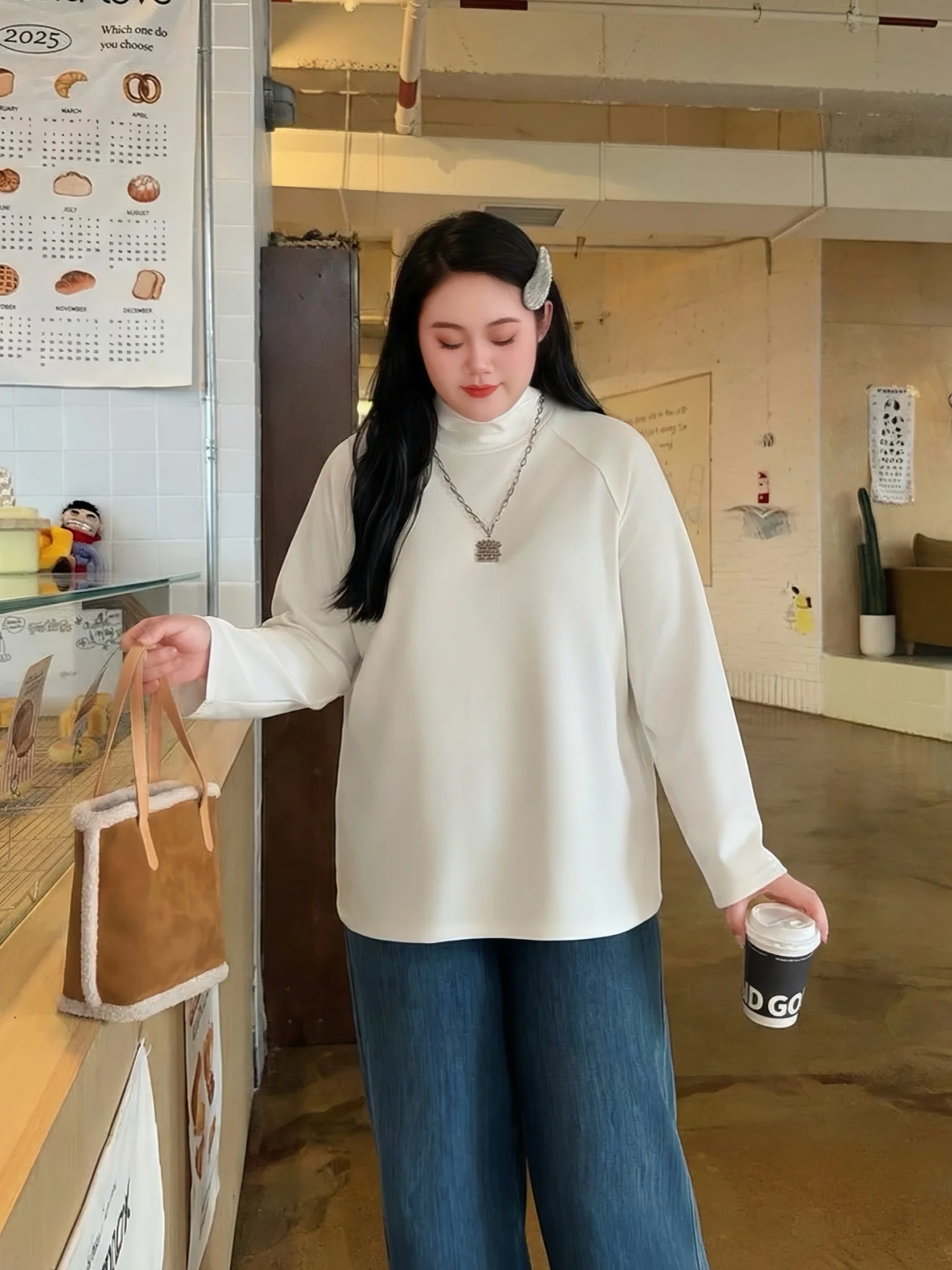 

Женская утепленная базовая рубашка больших размеров с высоким воротником, простой стиль, для повседневной носки, осенне-зимний топ, модный, 16776F