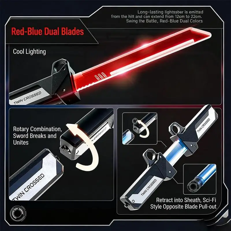 New Retractable Double-edged Lightsaber Toy with LED Light Plug-in Design Sword Stress Relief finger Toy Christmas Birthday Gift