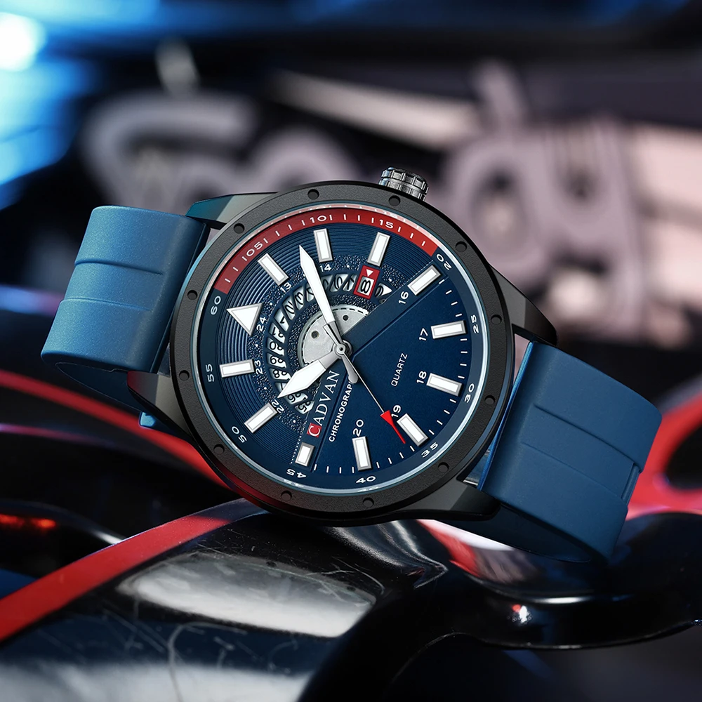 ساعة رجالية عصرية من CADVAN ، ساعة يد عسكرية فاخرة مقاومة للماء رياضية للرجال ، ساعة يد عسكرية بتاريخ أوتوماتيكي من السيليكون