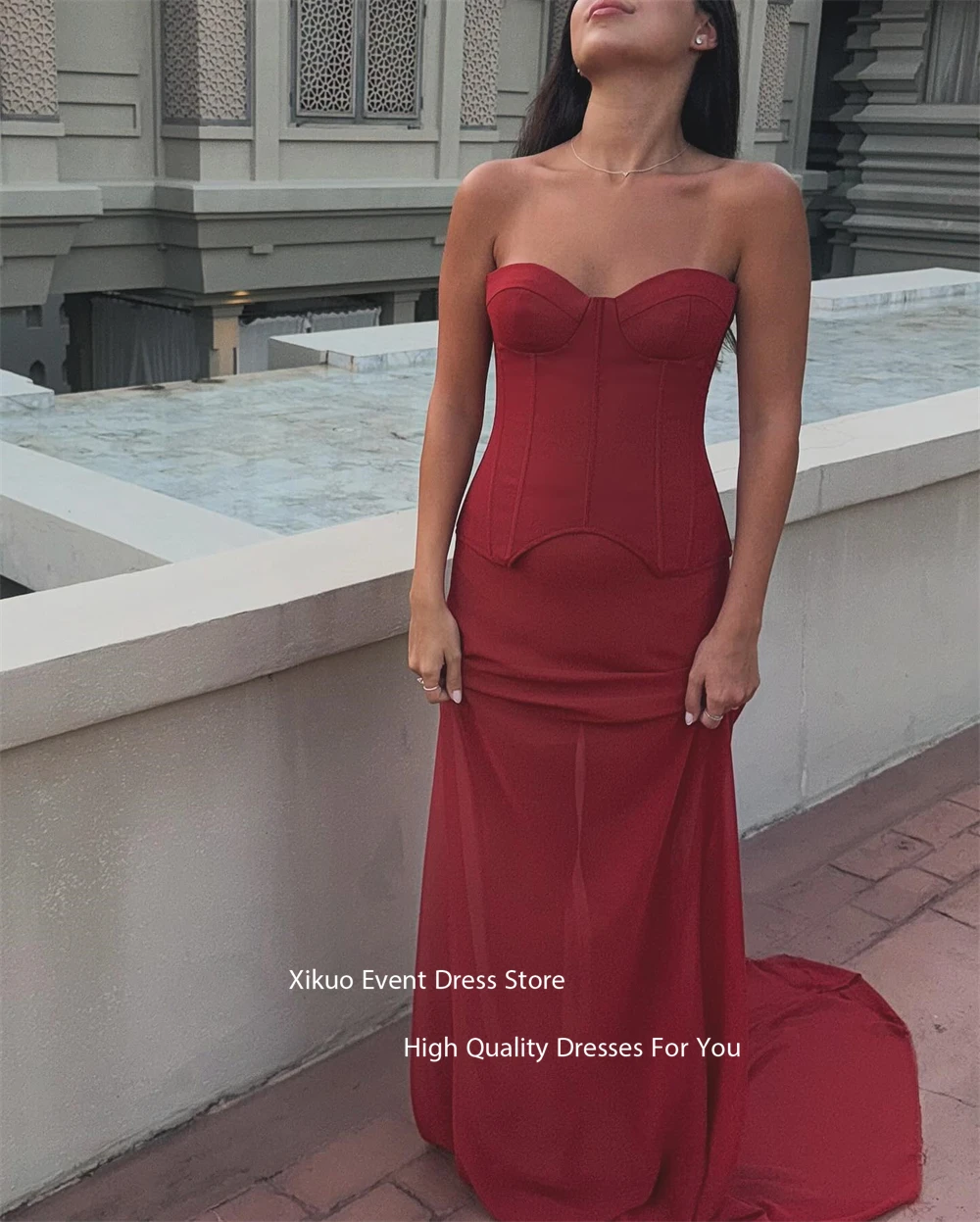 Xikuo Graceful Sweetheart Evening Dresses Mermaid Burgundy  Illusion Party Gowns Sexy Floor Length Celebrity Dresses Customized