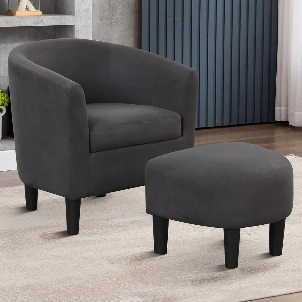 ern Accent Chair with Ottoman or Small Space, Club Chair with Ottoman Set, Comy abric Barrel Reading Chairs or Living Room Bedro