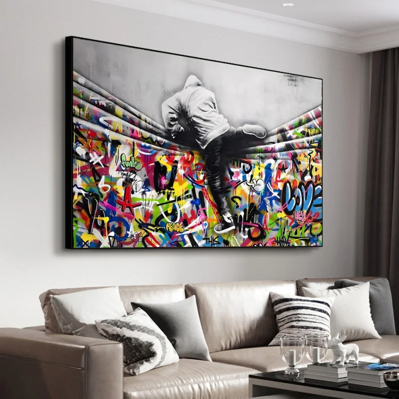 Pop Street Graffiti Wall Art Banksy Boy Girl In Love HD Oil On Canvas Posters And Prints For Living Room Bedroom Decor Gifts