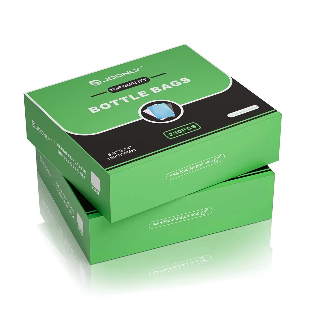 250 قطعة JCONLY الوشم غسل أكياس الزجاجات غسل الزجاجات يغطي زجاحة ضغط الأكمام أكياس نظيفة لحماية زجاجة الوشم الملحقات
