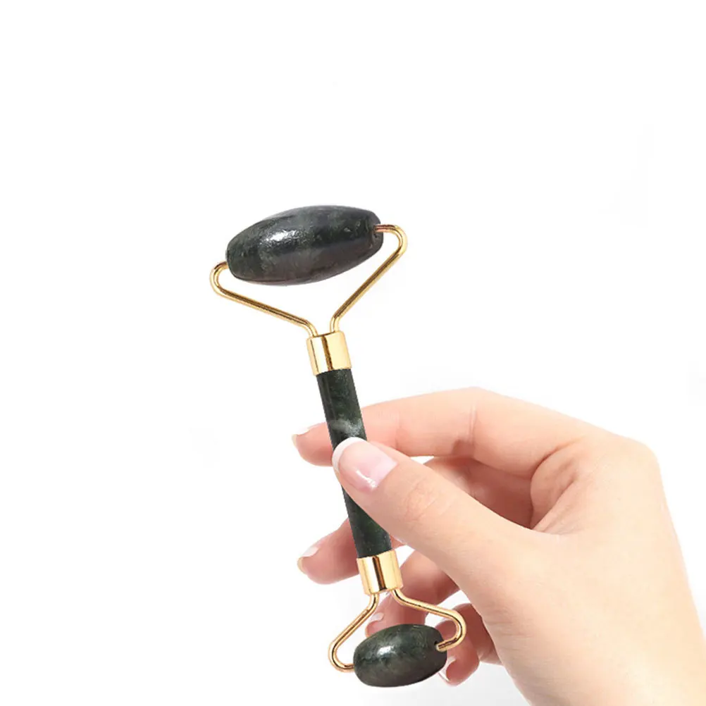 Juego de 2 uds de rodillo de Jade y cepillo Facial de doble cara, masajeador Facial Manual para apretar la piel, alivio de la hinchazón de los ojos, limpieza Facial