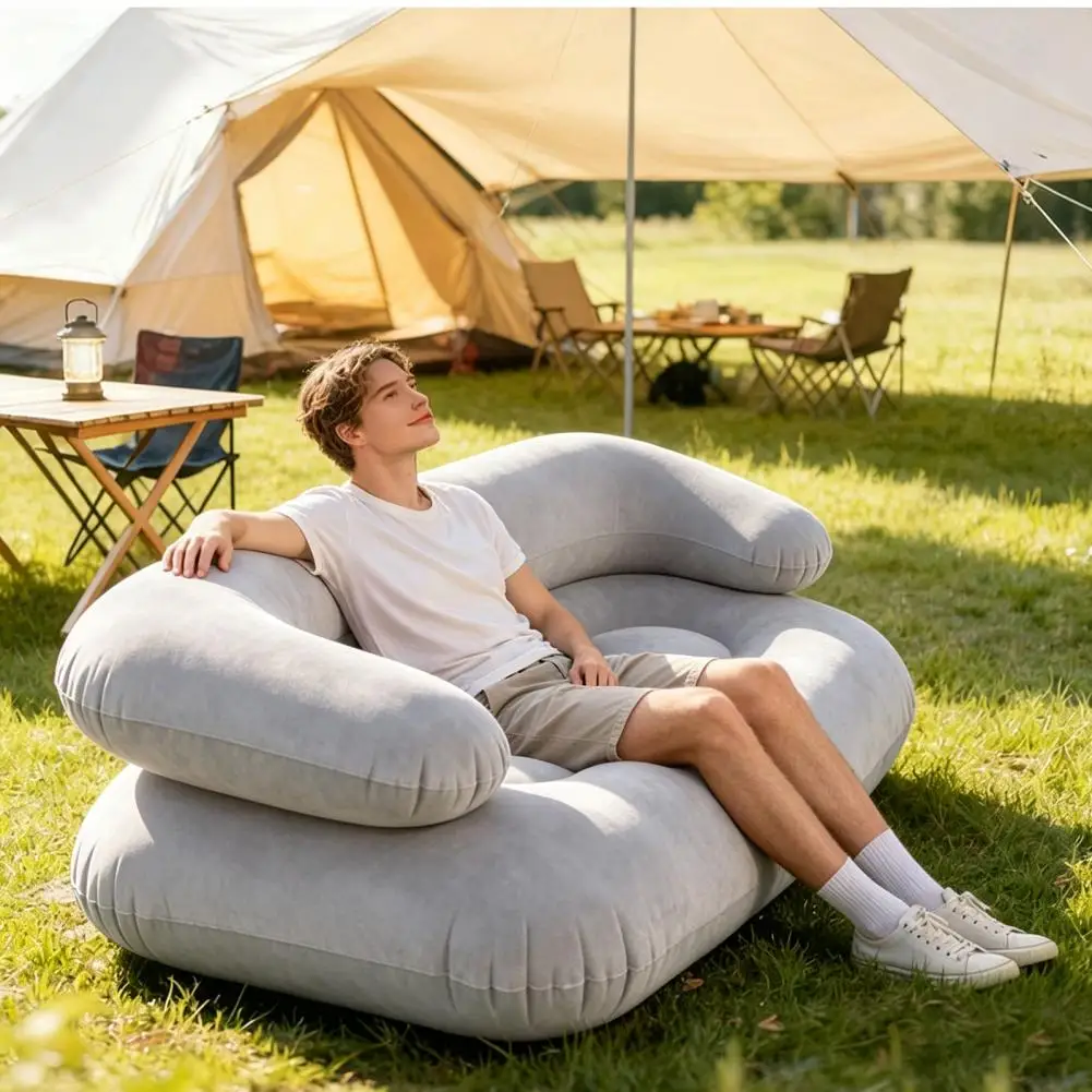 Durable Furniture Flocked Sofa for Adults Heavy Duty Blow-up Lounge Chair Single Double Air Couch for Indoor Outdoor Use
