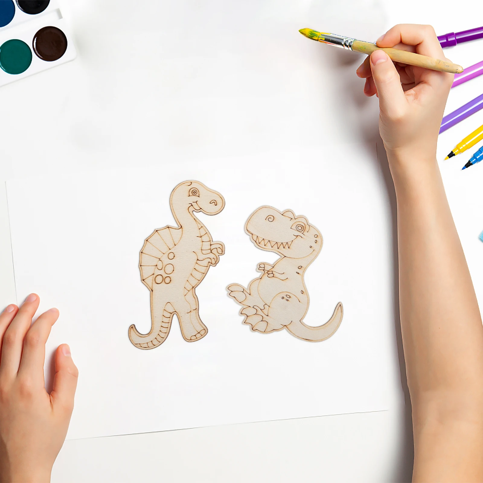 20 Stück bunte Dinosaurier-Holzspäne, DIY-Kinder-Graffiti-Bastelspielzeug, lustige Design-Dekorationen