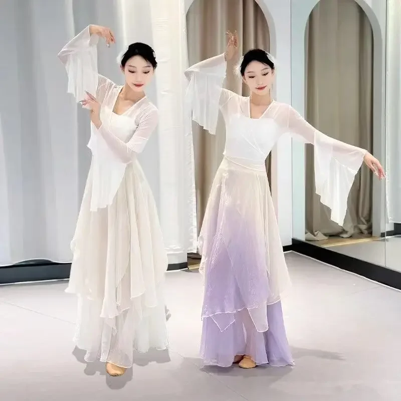 

Elegant Dance Dress Classical Chinese Traditional Folk Costume Lady Fairy Cosplay Oriental Ancient All White Dance Outfit