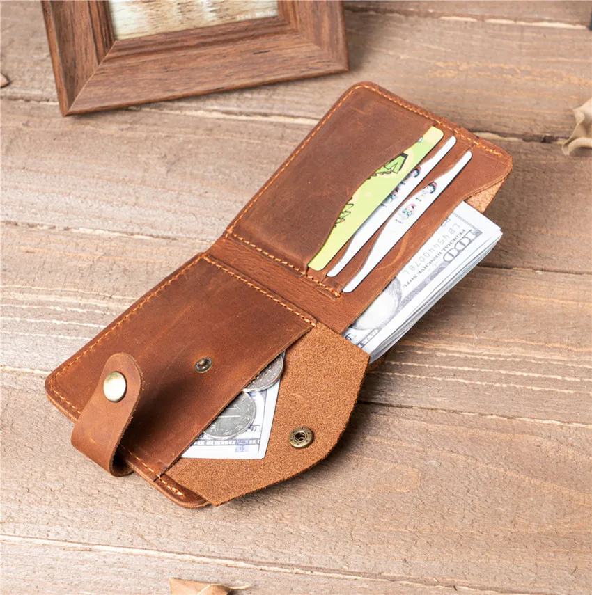 Men's Vintage Wallet RFID Blocking Man Cow Genuine Leather Wallet Male Handmade Billfold Coin Purse Short Wallet