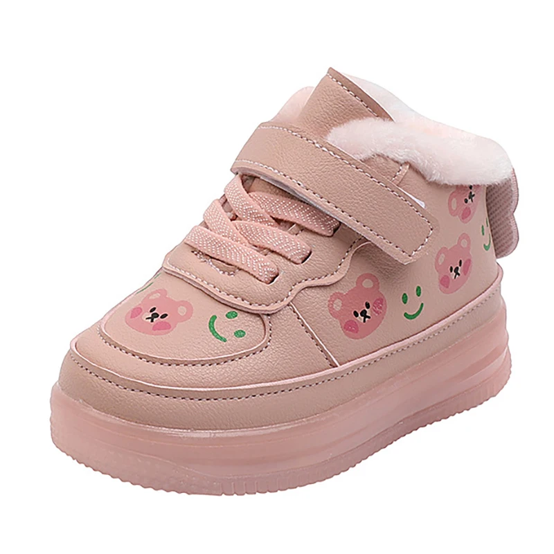 Girls and Boys Light Shoes Children's Plush Cotton Shoes Warm Baby Walking Shoes Small White Shoes Baby Board Shoes