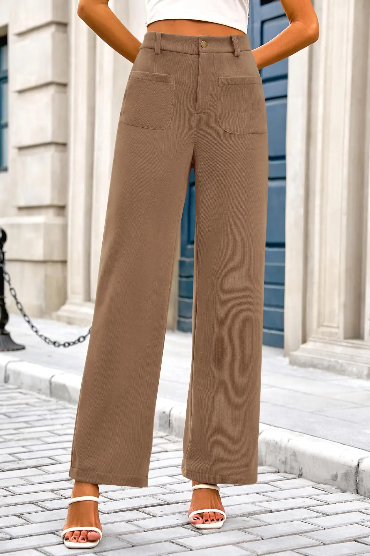XIZOU Women's High Waist Casual Pants Retro Vintage Pocket Full Length All Season Multi-Occasion Trousers