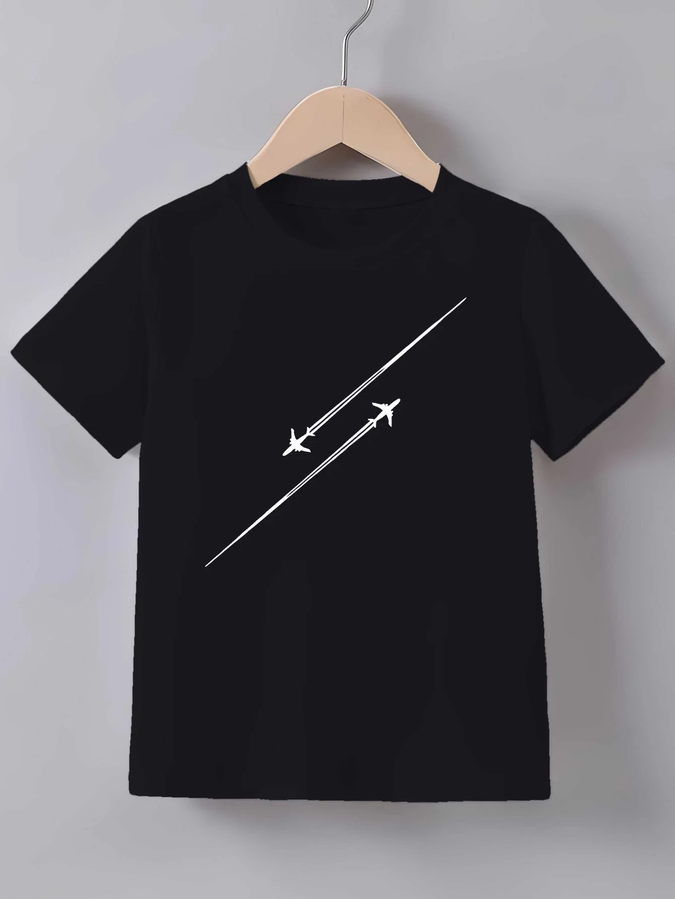 Dual Airplanes Flying Trail Graphic Print T Shirt Family Matching Outfit Boys Girls Kids Short Sleeve Children Daily Tees