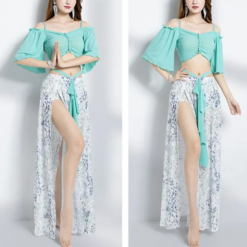 Taniec brzucha dla dorosłych orientalny top spódnica z rozcięciem zestaw kobiety ubrania do ćwiczeń garnitur elegancki strój do tańca Bellydance StagePerformance