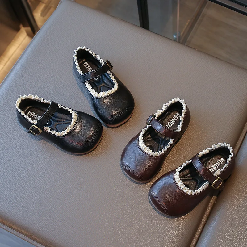 

Children's PU Leather Shoes Spring Autumn New Lace Girls Princess Shoes Kids School Student Loafer Size 22-31