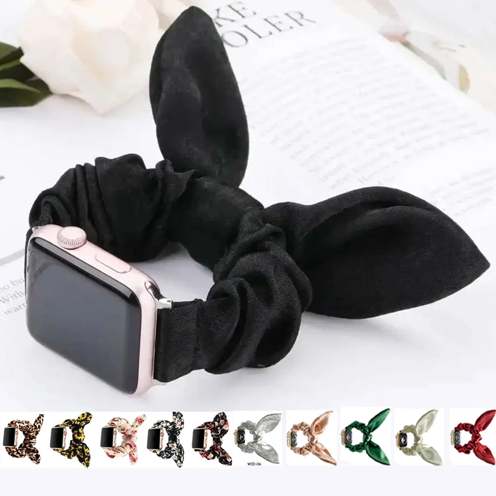 Women Scrunchie Elastic Strap for Apple Watch Band 41mm 40mm 44mm 45mm 38/42mm Belt for IWatch 5 6 7 8 SE 4 Butterfly Bracelet 