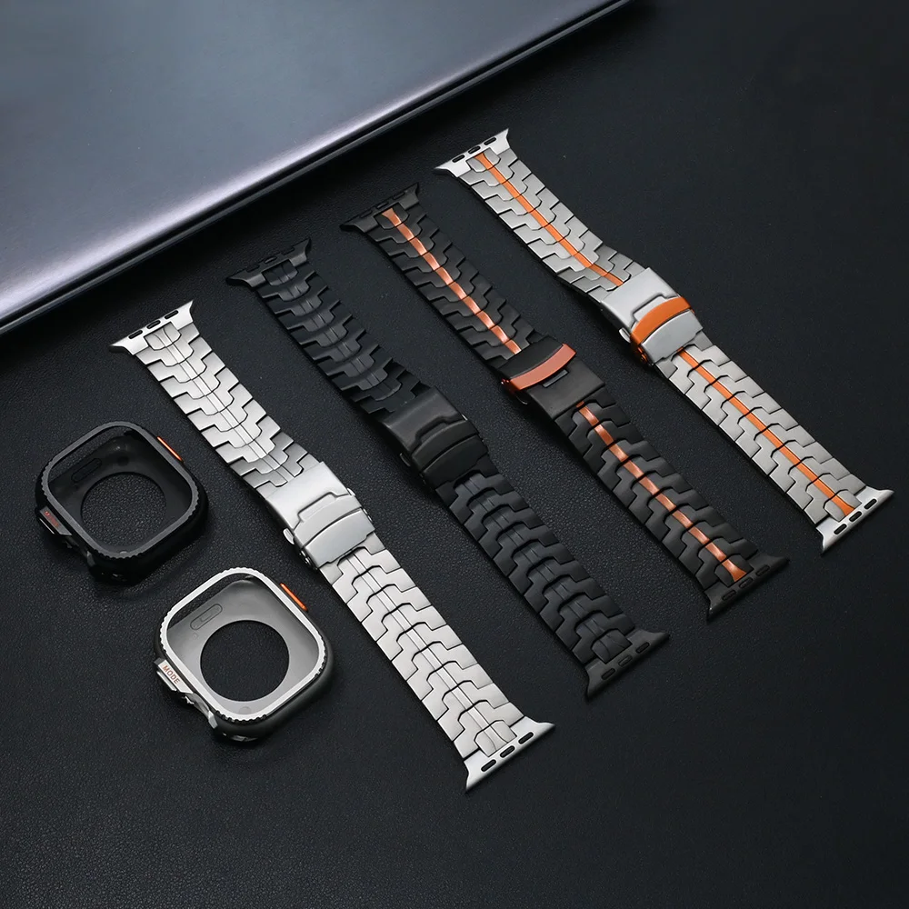 Мужской титановый браслет для Apple Watch Ultra 1/2 49 мм серии 10 9 8 7 46 мм 45 мм Роскошный ремешок + чехол для Iwatch SE 6 5 4 44 мм ремешок