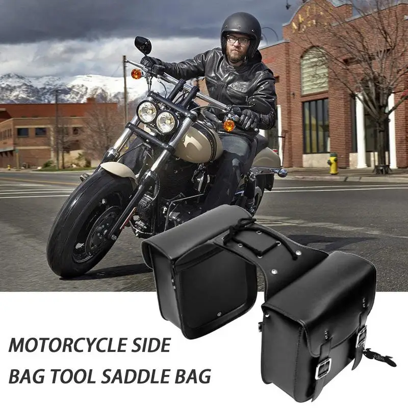 Motorcycle Saddle Bag Bike Side Storage Fork Travel Luggage Large Capacity Modified Motorbike Side Tool Bag Faux Leather Storage