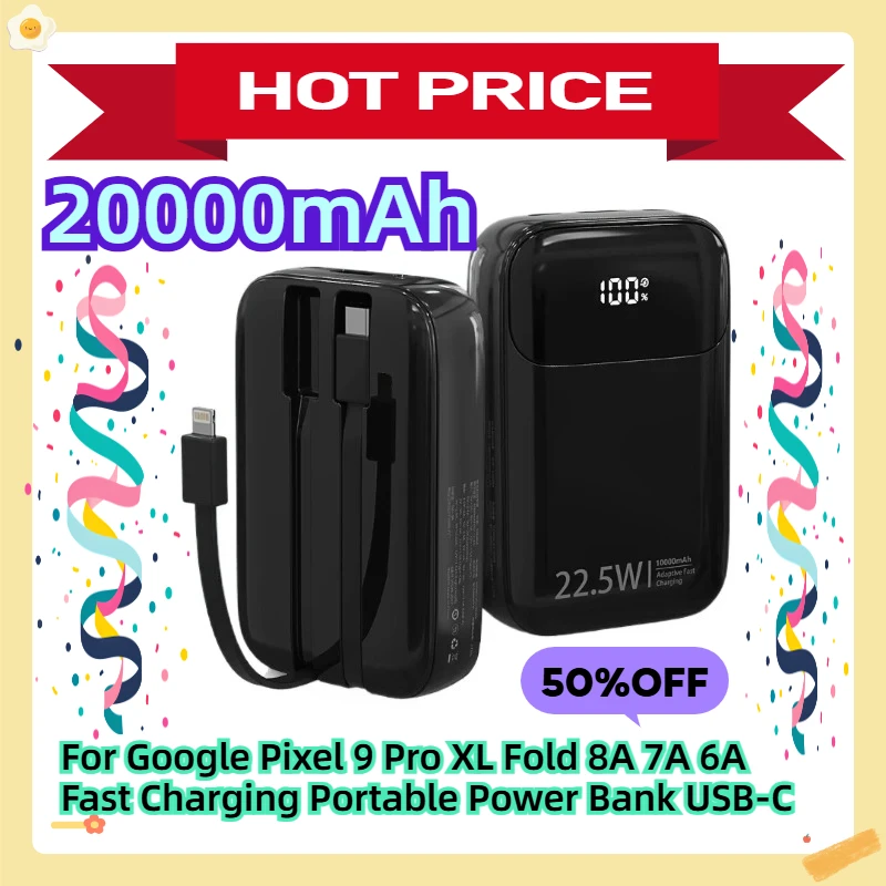 

20000mAh For Google Pixel 9 Pro XL Fold 8A 7A 6A Fast Charging Portable Power Bank USB-C