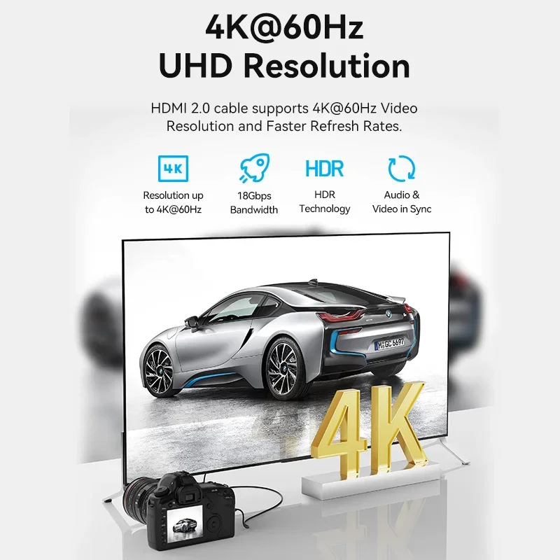 Vention Micro HDMI to HDMI Cable 4K 60Hz Mini HDMI Male to Male Cord for GoPro Sony Camera Callphone Tablet Projector HDTV HDMI