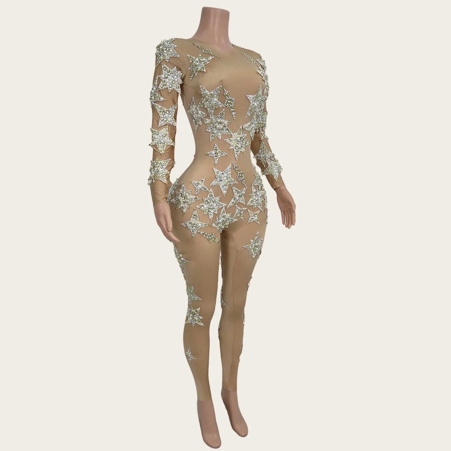 Five-pointed star Spandex Tight Fitting Jumpsuit Nightclub Party Stage Performance Wear Bar DJ Dance Sparkly Sequins Jumpsuit