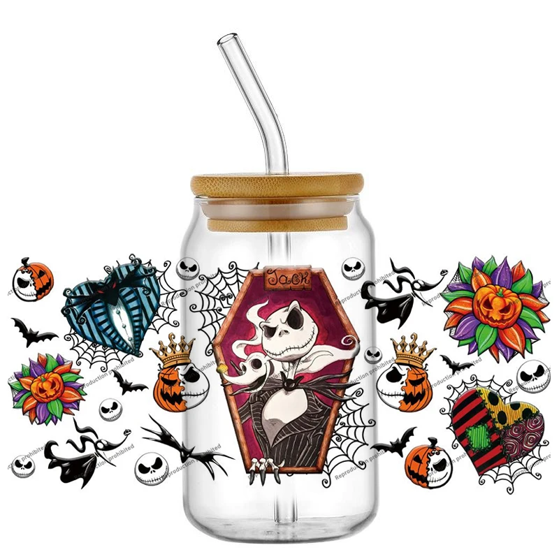 New 30 Design Lovely Jack Skellington Sally for 16oz UV DTF Transfer 3D Sticker Decals Glass Can Cups Halloween DIY Creative