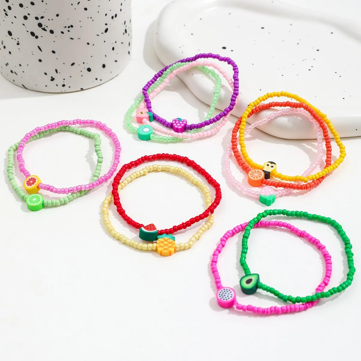 

Bohemian Summer Fruit Rice Beads Bracelet For Women Girls Watermelon Strawberry Lemon Banana Handwoven Adjustable Bangle Jewelry