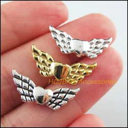 Fashion 25Pcs Retro Tibetan Silver Tone Gold Silver Color Animal Wings Spacer Beads Charms 9x22mm