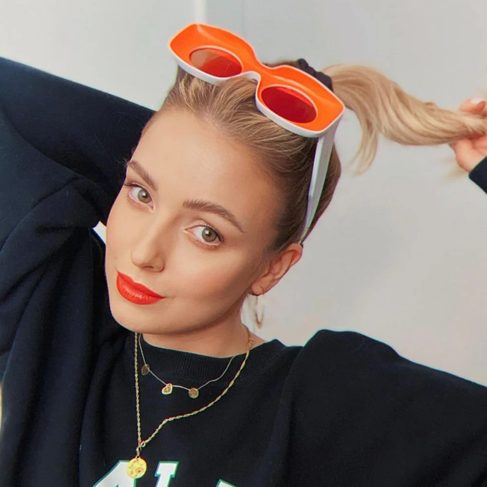 Neue Trendige Eckige Sonnenbrille für Damen, Cat-Eye-Brille mit Dickem Rahmen, Luxusmarken-Sonnenbrille für Herren, Einzigartige Rechteckige Brille, Punk-Shades Eyewear – Detail 2