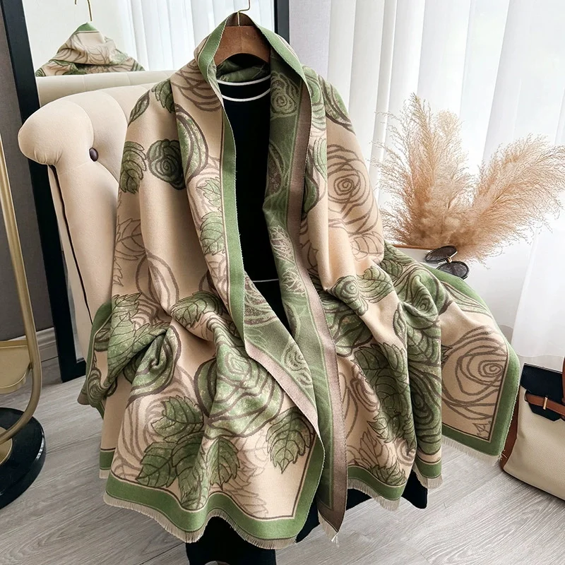 

Women Men Autumn Winter Retro Cashmere Warm Shawl New Elegant Floral Print Scarf for Wrap Stoles Bufanda Poncho Echarpe Pashmina