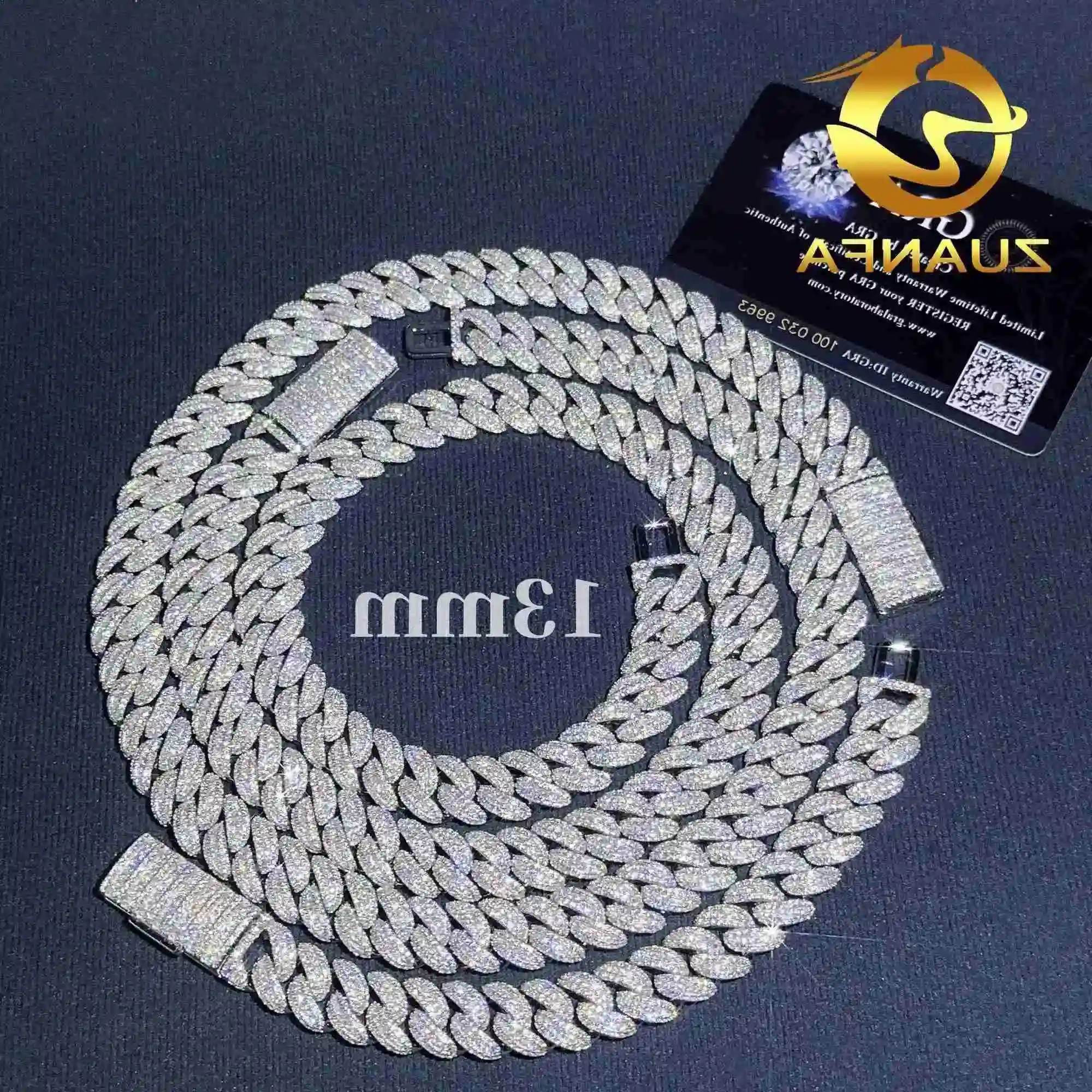 

Лидер продаж, ювелирные изделия в стиле хип-хоп, 13 мм, кубинская цепочка с блестящим муассанитом для мужчин, серебро 925 пробы, кубинская ссылка, браслет Pass Diamond Test