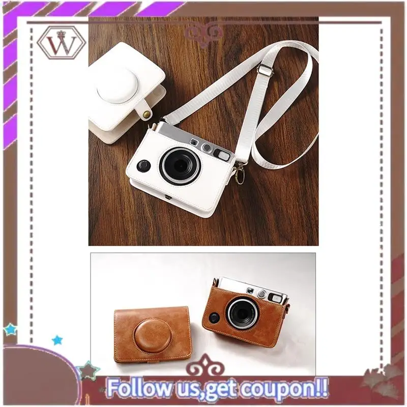 حقيبة كاميرا جلدية ABBG-PU لـ Fujifilm Instax Mini EVO حافظة واقية مع حزام كتف لتخزين ملحقات الكاميرا