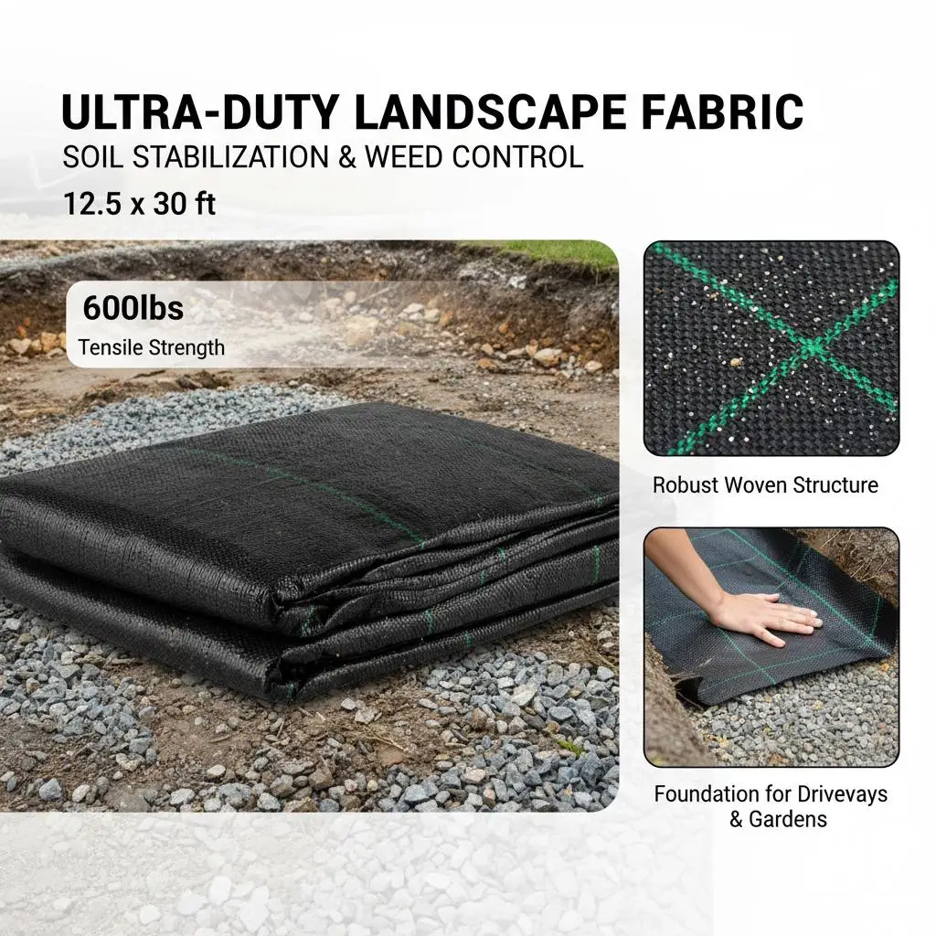 

Проницаемая грунтовая мембрана 12,5 x 30 футов для строительства подъездных дорог, садовых дорожек, стабилизации почвы, 3,5 унции, ткань из полипропилена, 600 фунтов на кв. м.