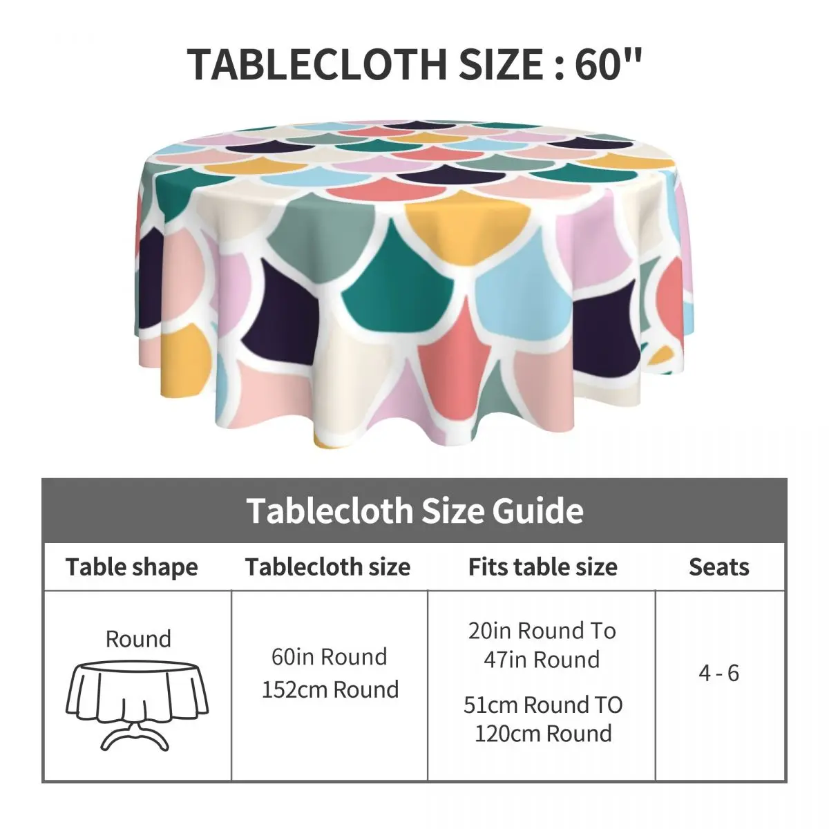 Colorful Circles Mermaid Tablecloth Seigaiha Round Table Cloth For Wedding Birthday Party Table Cover Cheap Table Decoration