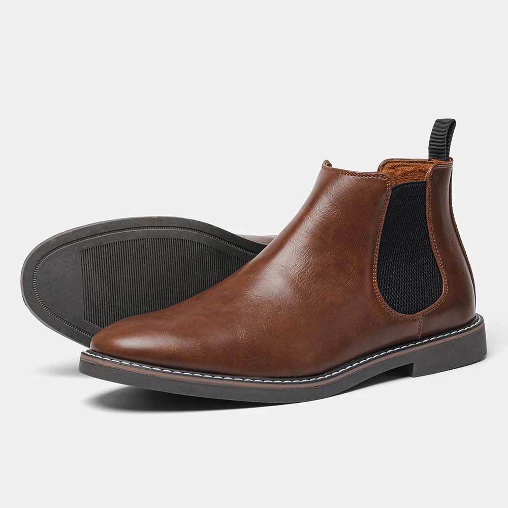 Chelsea-Stiefel für Herren, warmes Braun-Finish, Herrenstiefel mit elastischen Seiten, genähter Sohlenkante, knöchelhoch. – Detail 9
